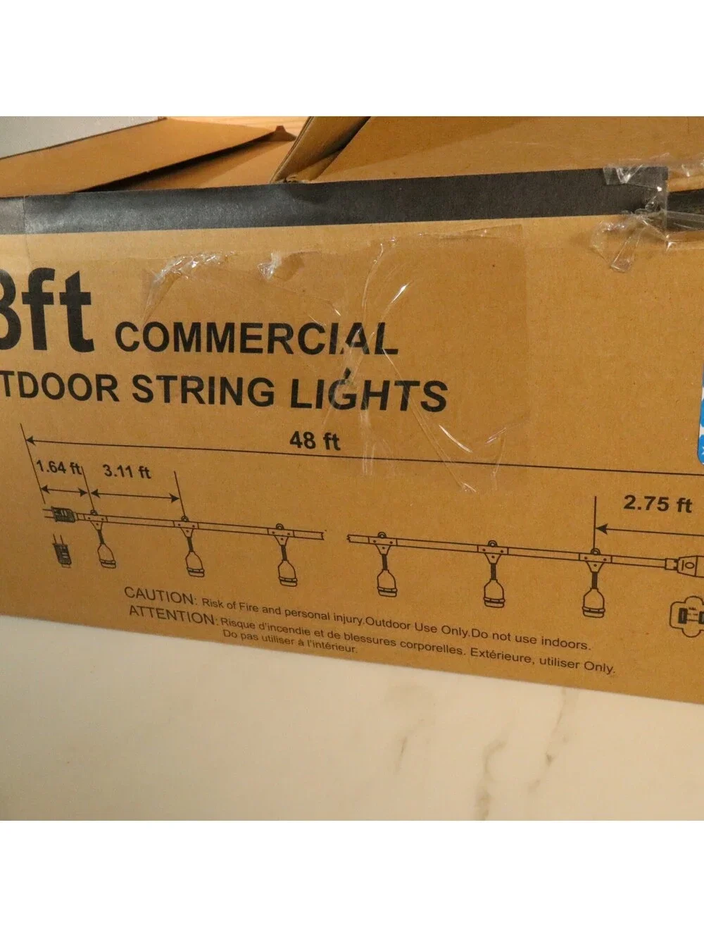 48ft Commercial Outdoor String Lights Patio Bistro Cafe Open Box UNUSED
